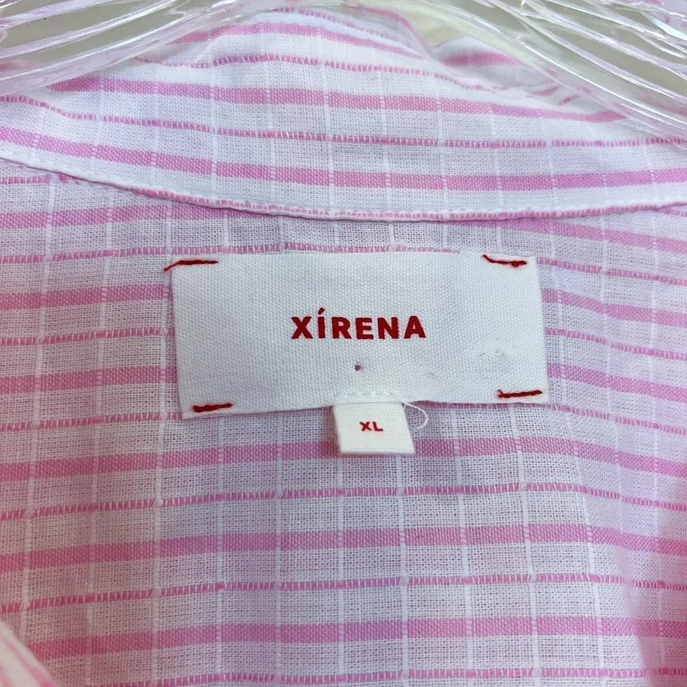 XiRENA Pink Striped Tie Front Button Down Lightweight Classic Designer Blouse XL - Picture 7 of 10